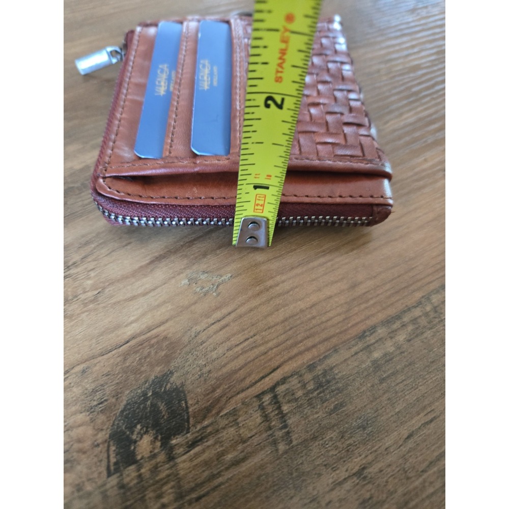 Vilenca Holland Basket Weave Zip Leather Card Coin Case Wallet Keychain NEW - Picture 9 of 11